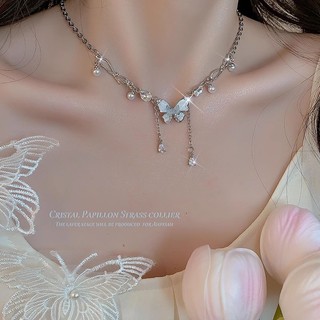 Vòng cổ bướm xanh tinh tế Vòng cổ mặt dây chuyền hình con bướm tua rua cao cấp