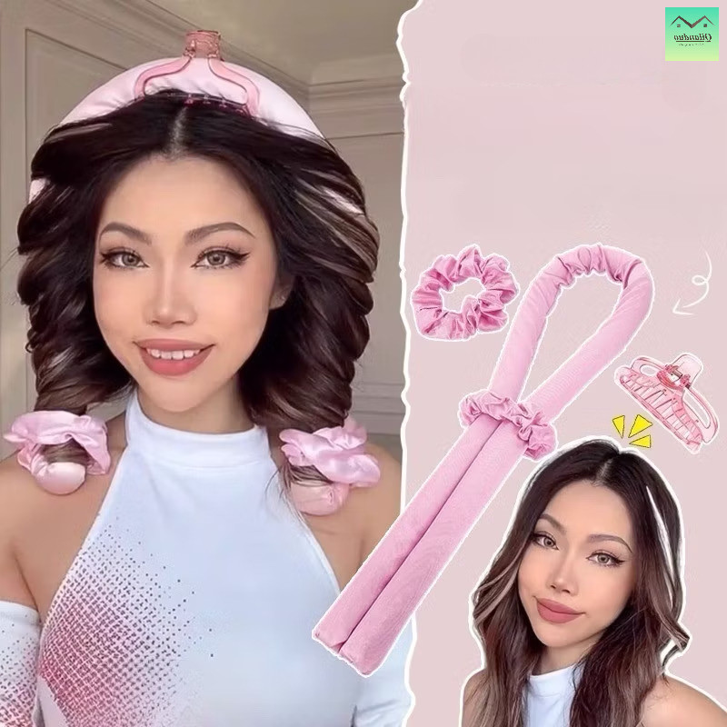  Bộ Thanh uống tóc xoăn sóng + 2 món kẹp tóc + dây chun uốn tóc không cần dùng nhiệt uốn tự nhiên không làm hư tổn tóc 