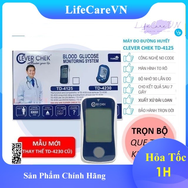 [TẶNG QUE, KIM, CỒN] Máy Đo Đường Huyết Clever Chek TD-4125 (MG) (25 Que, Kim, Cồn) | Clever Check