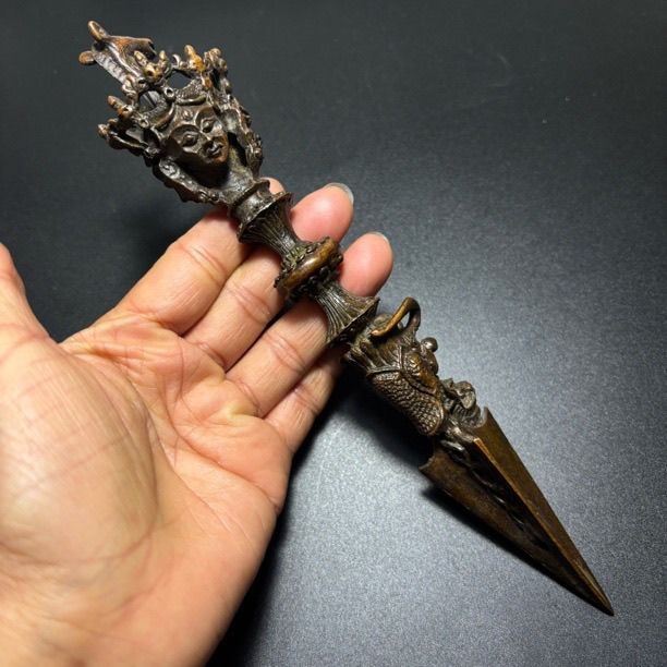 Làng Tây Tạng Ba Mặt Đầu Ngựa Demon Pestle Nepal Hộ Gia Đình Handmade Puba Tantric Pestle Phòng Khác