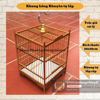 Khung lồng Khuyên vuông Khung lồng chim Khuyên tự lắp ráp chất liệu trúc già kèm phụ kiện