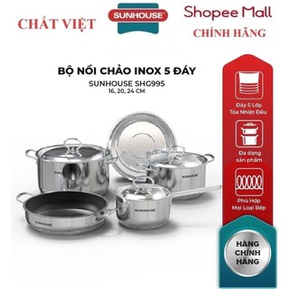 Bộ nồi chảo inox 5 đáy sunhouse shg995