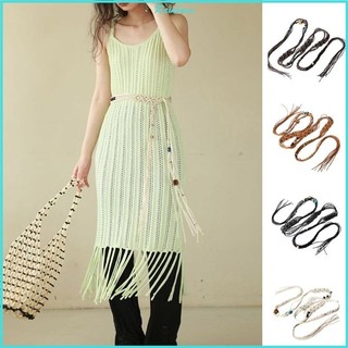 WHAVFORI Thắt lưng nữ Vintage Phong cách Bohemian Điều chỉnh Thắt lưng mỏng bện có tua rua