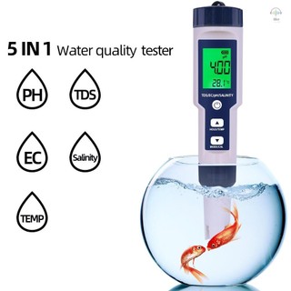 Máy kiểm tra chất lượng nước 5 trong 1 Máy đo kỹ thuật số Máy dò phân tích chất lượng nước PH / TDS / EC / Kiểm tra nhiệt độ / độ mặn IP67 Màn hình đèn nền chống nước