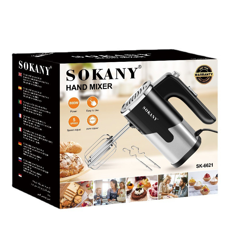 [Rẻ Vô Địch] Máy Đánh Trứng Đa Năng Sokany SK-6621 Công Suất 800W, 5 Cấp Độ - Tặng 4 Que Đánh Trứng, Làm Bánh Inox 304