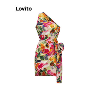 Đầm Lovito họa tiết hoa bất đối xứng phong cách thường ngày cho nữ LSA02022