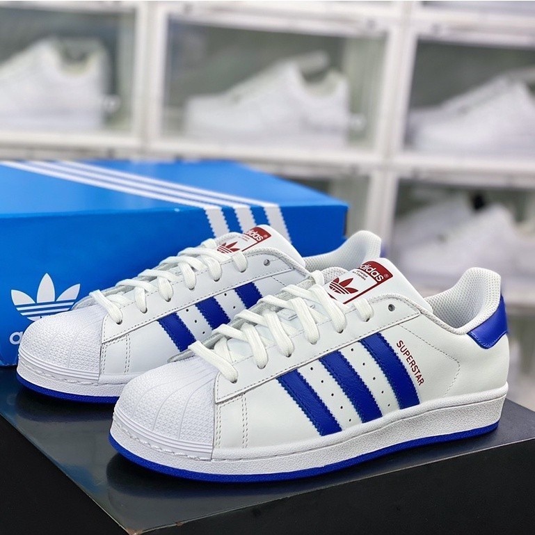 Giày vải nữ Adidas Superstar cổ điển màu trắng xanh 2024 s74944