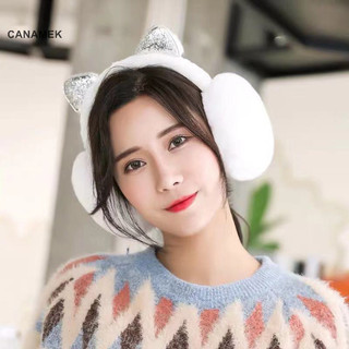 Canamek Hoạt Hình Lấp Lánh Kim Sa Lấp Lánh Tai Mèo Earmuffs Tai Nghe Tai Cho Người Phụ Nữ Bé Gái Ngoài Trời Bảo Vệ Lạnh Lông Tơ Mềm Bịt Tai Mới