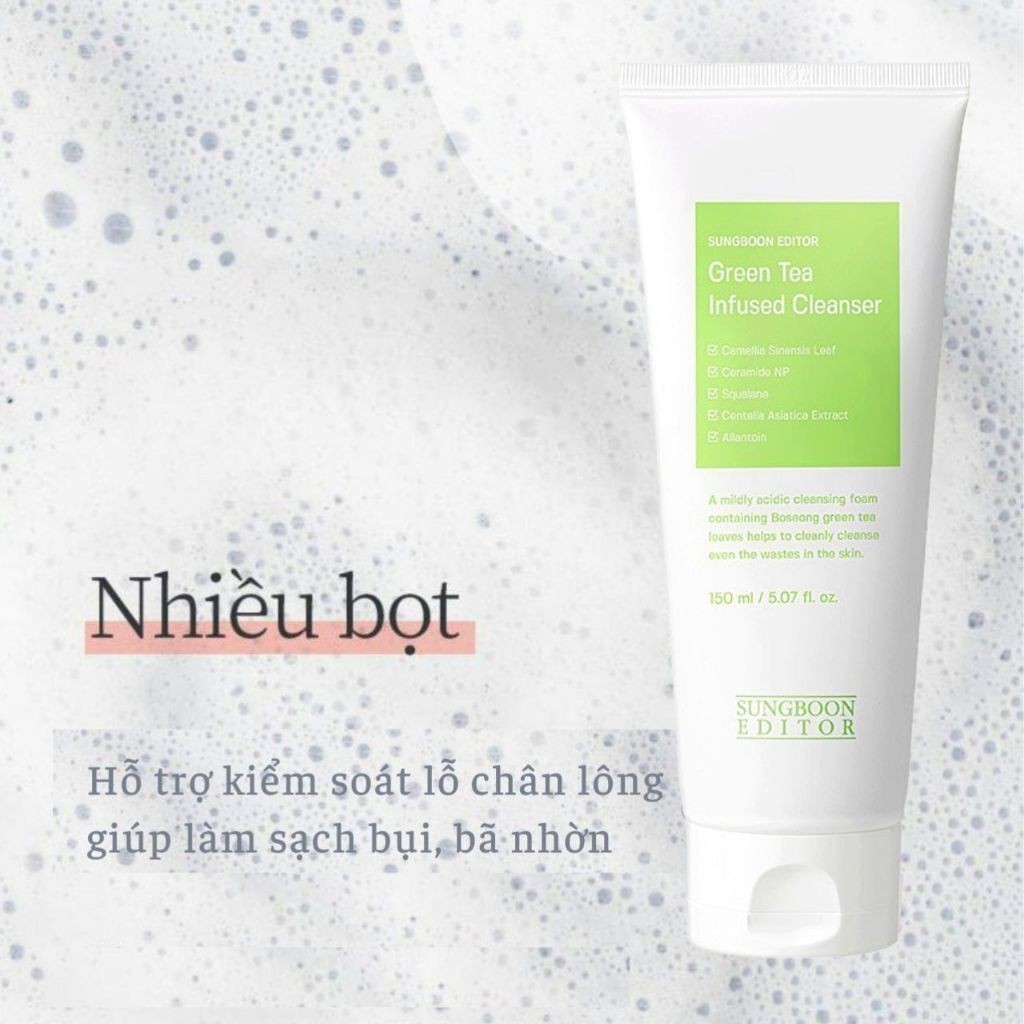 Sữa Rửa Mặt Trà Xanh Sungboon Green Tea Infused Cleanser Cấp Ẩm, Làm Sạch Da Dịu Nhẹ Hàn Quốc 150ml