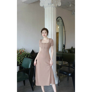 Đầm body cổ vuông gài nút siêu đẹp thanh lịch sang trọng HOT
