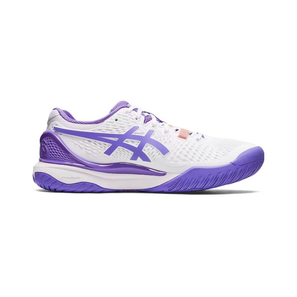 Asics Gel Độ phân giải 9 giày tennis ngắn màu trắng thoáng khí bền màu tím