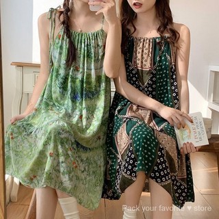 Phong cách bạn gái sling váy ngủ nữ mùa hè gợi cảm ren cotton bộ đồ ngủ lụa ngọt ngào bé gái cao cấp cotton lụa trượt tuyết