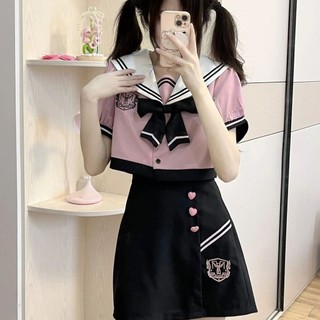 Đồng Phục Phong Cách Học Viện Cho Nữ Sinh, Áo Thủy Thủ Màu Hồng Ngọt Ngào+Chân Váy Chữ A Xinh Xắn