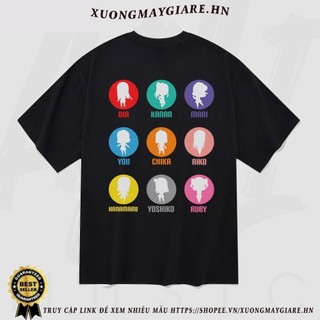Áo thun Unisex Love Live! Sunshine!! Aqours Chibi Oversized 100% Cotton ngắn tay