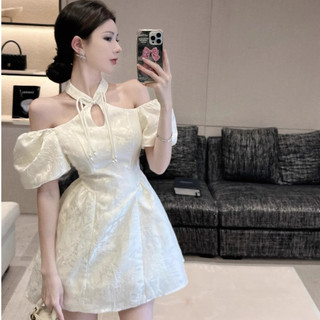 Váy cottagecore Váy 2 dây trễ vai Váy cao cấp phong cách trẻ trung mùa hè
