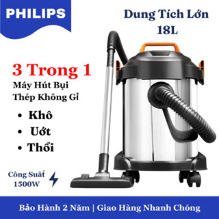Máy hút bụi 3 trong 1bằng thép không gỉ, khô, ướt và thổi đa dụng, loại nặng, dung tích 18/15 lít, công suất 1500W/1200W