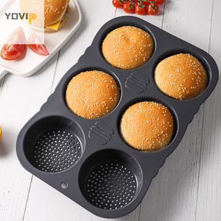 Yovip 6 Lỗ Hamburger Khuôn Silicon Dụng Cụ Nướng Bánh Gia Đình Chịu Nhiệt Độ Cao Hamburger Khuôn Lò Nướng Đĩa Bánh Mì Khuôn VN