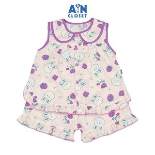 Bộ quần áo Ngắn bé gái họa tiết Thỏ Tím Xô sợi tre - AICDBGM8UZBC - AIN Closet