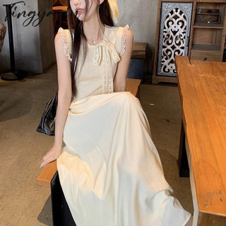 Tingyaxiu Đầm không tay nơ ngọt ngào dành cho nữ Váy dài giảm béo eo nhẹ nhàng