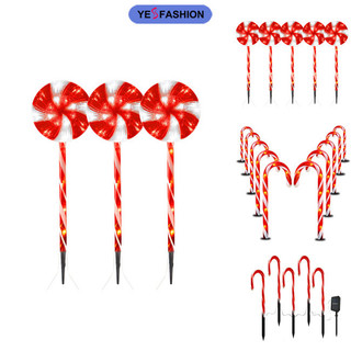 Yesfashion 1 / 2 Đèn LED Giáng Sinh Năng Lượng Mặt Trời Con Đường Đèn Lollipop Nạng Đèn Năng Lượng Mặt Trời Với 8 Chế Độ Chiếu Sáng Cho