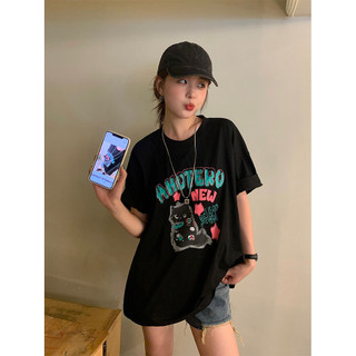 Huang Zheng Graffiti Thêu Áo Thun Nữ 2024 Giảm Tuổi Mùa Hè Giải Trí Tay Ngắn Cho Nữ 142TH370