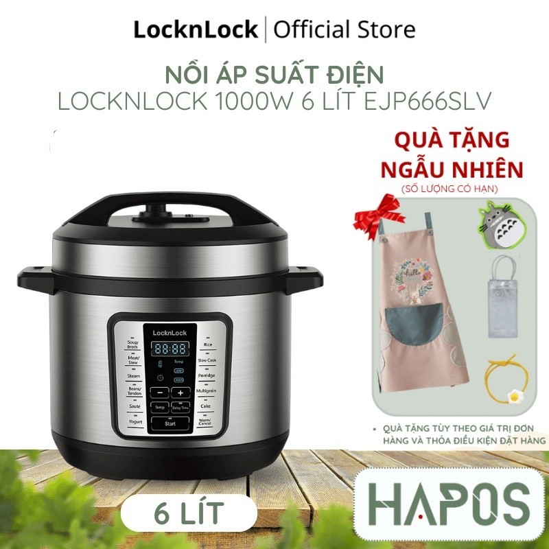 Nồi hầm áp suất điện tử LocknLock Chính hãng đa năng 6 lít, 1000W nấu gà nguyên con EJP666SLV -  HAPOS MALL OFFICIAL