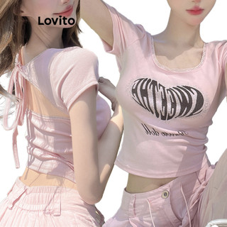 Áo thun Lovito vải ren màu trơn phong cách thường ngày cho nữ LNA62126