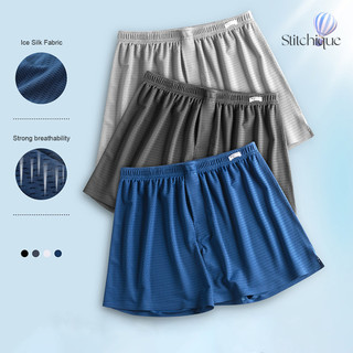 Stitchique _ Nam Quần Short Mùa Hè Băng Lụa Ngủ Quần Short Co Giãn Eo Rỗng Ra Mạ Mềm Mại Thường Ngày Có Thể Thoải Mái Trên Chiều Dài Đầu Gối Quần Short Homewear Màu Trơn