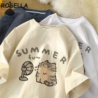 Rosella Áo thun in hình hoạt hình mùa hè Áo thun ngắn tay cổ tròn dành cho nữ GM24536S1
