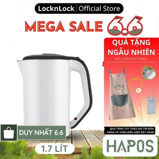 Ấm đun siêu tốc LocknLock 1.7L Chính hãng, Inox 2 lớp công suất cao 1800W EJK738WHT - HAPOS MALL OFFICIAL