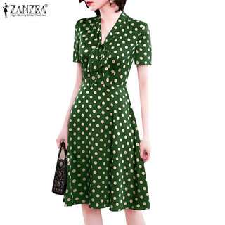 Zanzea Váy thắt lưng chấm bi ngắn tay cổ chữ V thời trang Hàn Quốc dành cho nữ