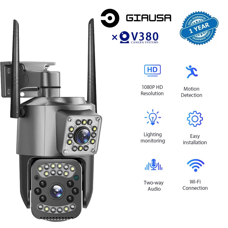 V380 Pro 4G Sim Card IP Camera 8MP Ống Kính Kép PTZ Tầm Nhìn Ban Đêm Ngoài Trời Webcam Báo Động Nhà 