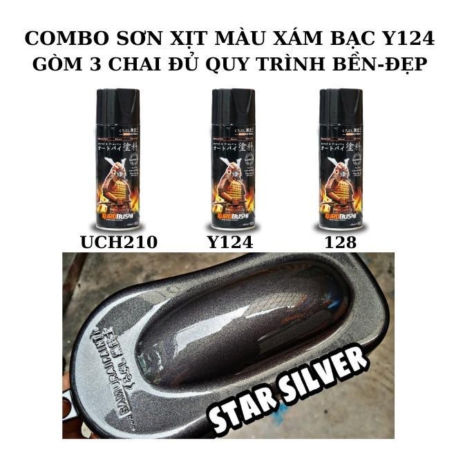 Combo Sơn xịt màu xám bạc đậm, xám lông chuột combo 3 chai (UCH210-Y124-128) samurai