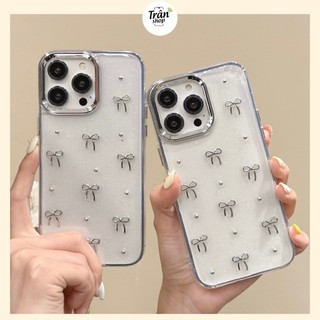 Ốp lưng trong nhũ kim tuyến họa tiết nơ bạc cho ip