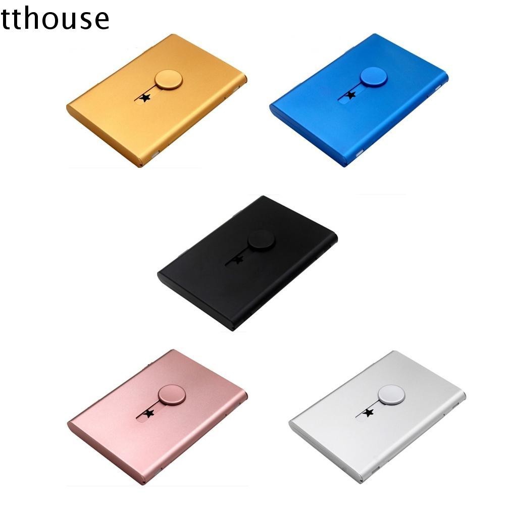 Tthouse Thumb Slide Out Business Name Card Holder Kim loại Sáng tạo Hộp đựng thẻ tín dụng Scrub Nhôm Light ID Card Case