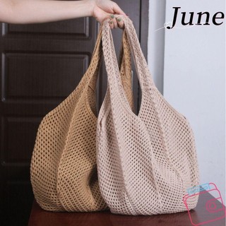 Túi đeo vai JUNE, Túi Tote mua sắm đan dung tích lớn, Túi xách dệt rỗng dệt túi xách nữ