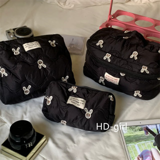 Hộp đựng bút chì nhỏ hình thỏ thêu màu đen sang trọng / Túi đựng mỹ phẩm dung tích lớn / Túi vệ sinh du lịch di động siêu nóng / Túi sắp xếp đa chức năng