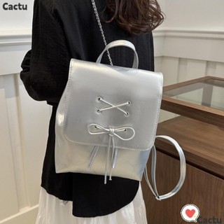 Ba lô phong cách múa ba lê CACTU, Ba lô thiết kế nơ công suất cao PU, có khóa phong cách đại học có dây đeo Túi xách
