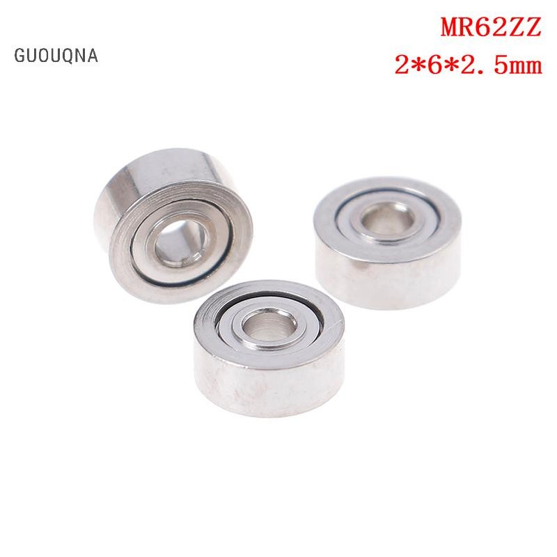 Guouqna 10 Chiếc MR62ZZ (2x6x2.5mm) Vòng bi chính xác được bảo vệ bằng kim loại Vòng bi mini GUOUqna