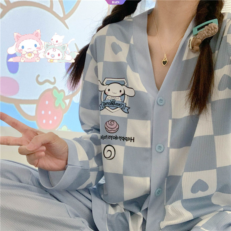 Sanrio Bộ Đồ Ngủ Cinnamoroll Dễ Thương Nữ Xuân Thu Mới Dài Tay Kẻ Sọc Ins Phong Cách Học Sinh Nhật Bản Homewear Suit [RAIN]