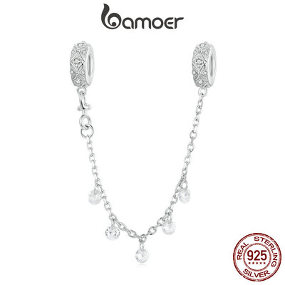 Bamoer 925 Sterling Sliver Charm Dập Nổi Silicone Miếng Đệm Hạt Mặt Dây Chuyền Dây Xích An Toàn Phụ Kiện Series Cho Vòng Tay