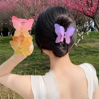 Kẹp tóc nửa đầu hình bướm cánh kép LAGU nhám phối loang phong cách Hàn Quốc màu sắc tươi mới rực rỡ ngọt ngào