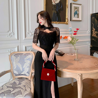 Mùa Hè 2024 Mới Đầm Gợi Cảm Sang Trọng Ren Khâu Cao Cấp Đầm Dạ Hội Hepburn Nhỏ Đen Đầm Nữ Mùa Hè 4769