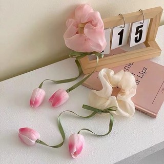 Phong Cách Mới Hoa Tulip Hồng Scrunchy Tóc Cô Gái Ngọt Ngào Dễ Thương Thời Trang Phụ Kiện Tóc