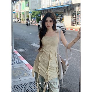 Cocorygirl Thời Trang Tất Cả Trận Đấu Gợi Cảm Ren Mở Lưng Không Đều Mini Chữ A Treo Đầm Nữ Quần Áo