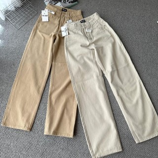 Quần Jean Nữ THE QUAO Lưng Cao Ống Rộng Đĩa To Hai Màu Be Nâu R1704_420