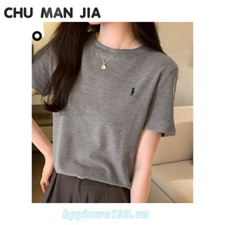 Chu MAN JIA Áo thun ngắn tay cơ bản đa năng giản dị phong cách Hàn Quốc đi lại thời trang đơn giản hàng đầu