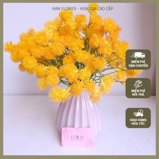 Hot hot- hoa chùm lông cầu mini cành 5 nhánh cao 36cm - hoa lụa cao cấp han flower