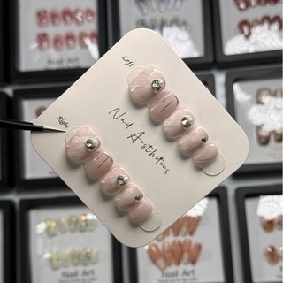 Handmade Mặc Móng Tay Đầu Móng Tay Làm Móng Tay Có Thể Được Móng Tay Miếng Dán Móng Tay Ánh Sáng Lông Vũ Màu Hồng Sang Trọng Cọc Kim Cương Giả Dễ Thương Ngọt Ngào