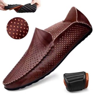 Giày lười nam da Giày Đậu Hà Lan 2024 Phong Cách Mới Thoáng Khí Rỗng Nam Da Bò Chính Hãng Đế Mềm Lái Xe Slip-On Lười Thường Ngày
